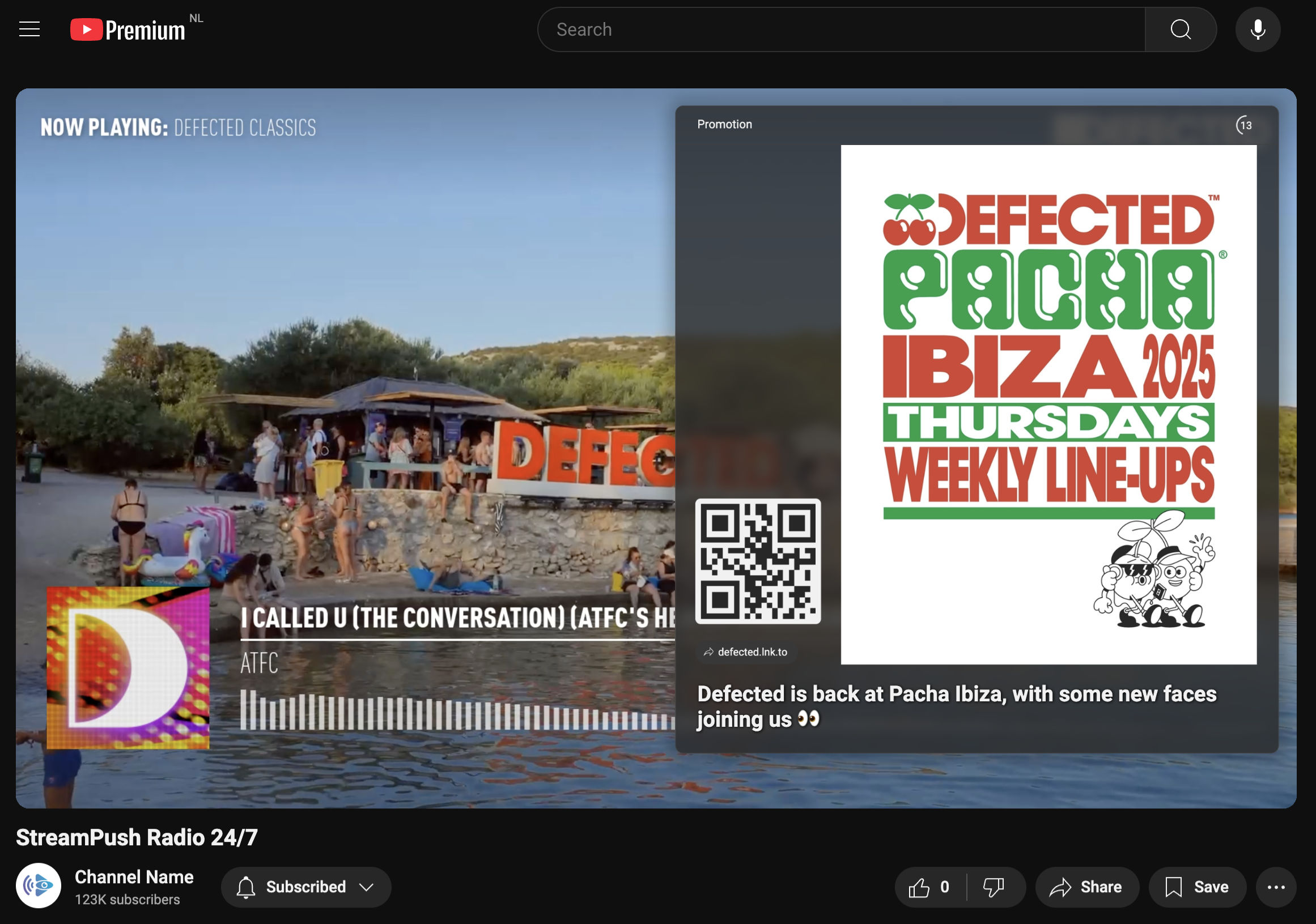 YouTube live stream campaign overlay promoting events and tickets for record labels